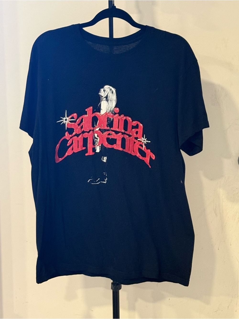 Sabrina Carpenter Black Short Sleeve Graphic Tee with Red Logo